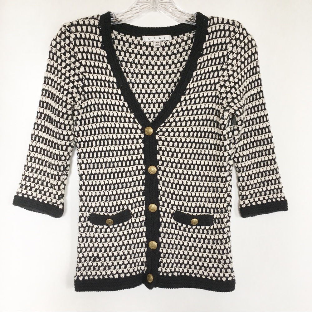Cabi Coco cardigan #868 black off white buttons